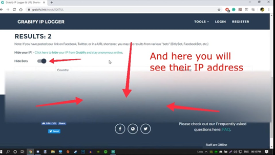Showing the IP address information