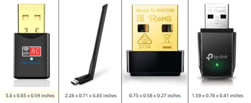 Size comparison among a few USB wireless adapters