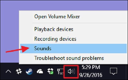 Sounds section in your system tray