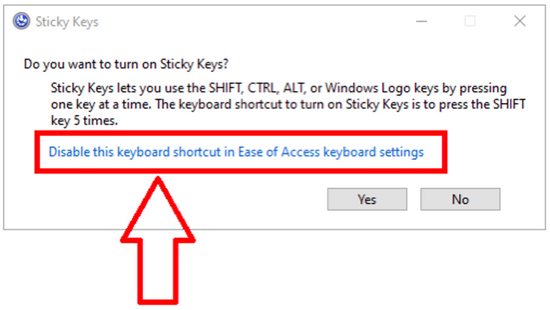 Sticky Keys dialog box