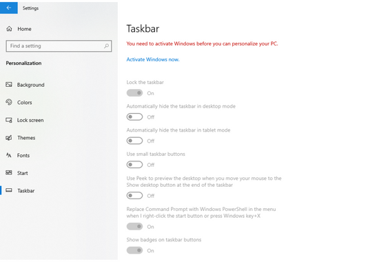 Taskbar in desktop mode