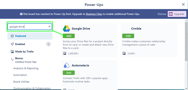 the Google Drive power up