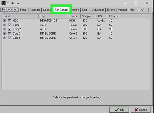 Open Fan Control tab