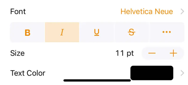Pages app to italicize text
