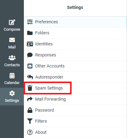 the Spam settings