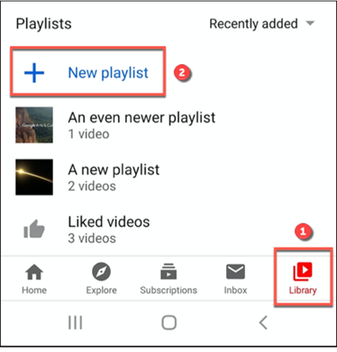 the YouTube library menu