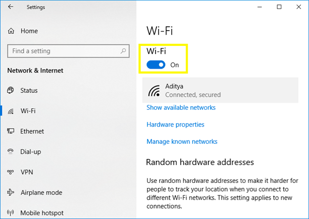 Toggle the WiFi to enable