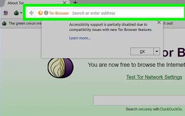 Tor browser home screen