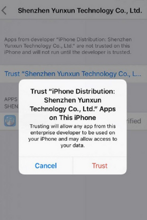 trust option of the app developer