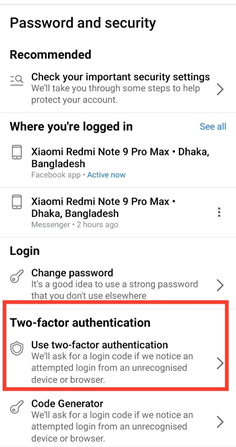 Turning on the “Two-factor authentication