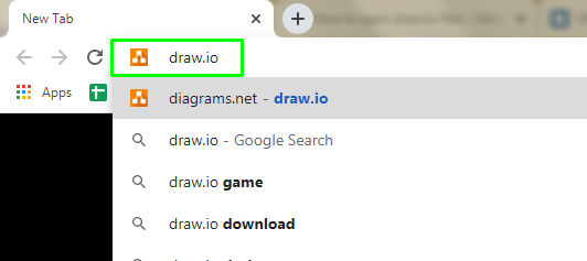 Type Draw.io in browser search panel