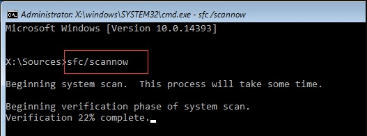 Type the command sfc /scannow