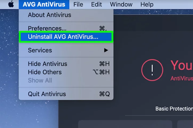 Uninstall option from AVG Antivirus