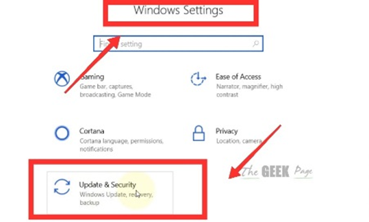 Updates and security from Windows Settings