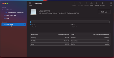 Usb drive properties in Disk Utility