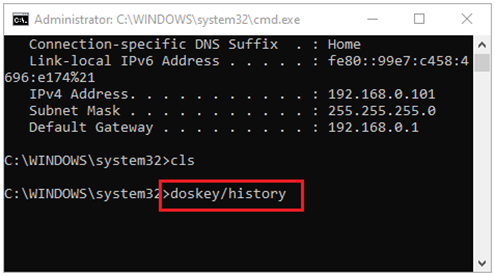 Using the doskey/history command