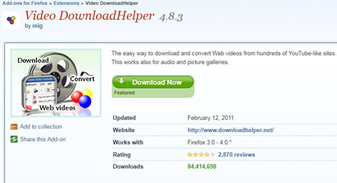 Video DownloadHeper Extension on Firefox