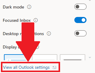 View all Outlook settings option