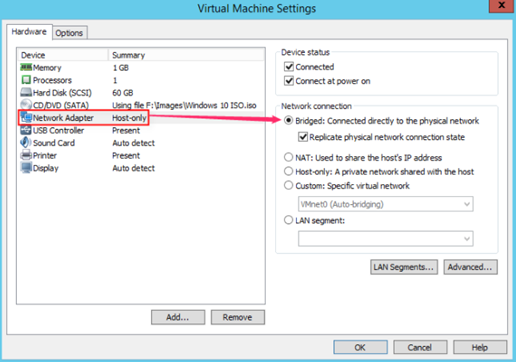 Virtual Machine Settings window