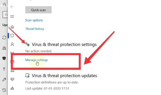Viruses and threats protection setting