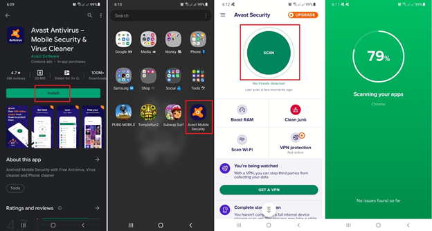 viruses on android using Avast
