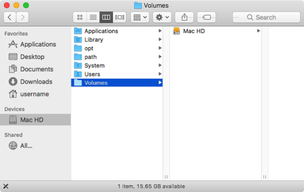 Volumes folder on your Mac