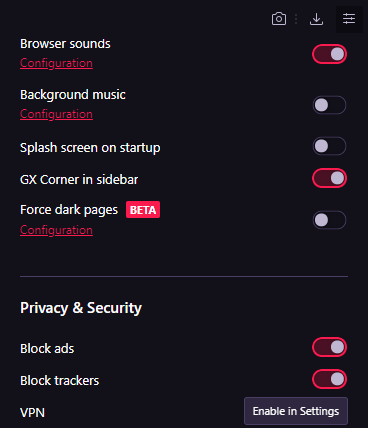 VPN in Opera GX